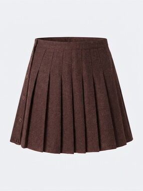 VTG 70s Brown Wool Pleated Tennis Mini Skirt Side Button S 18 Fits like M NWOT